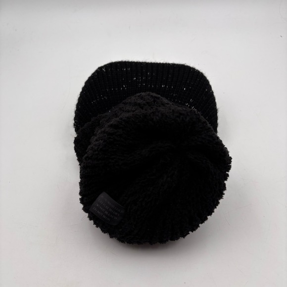Black Knit Beanie Cap with Silver Sparkle Accents One Size - Picture 5 of 8